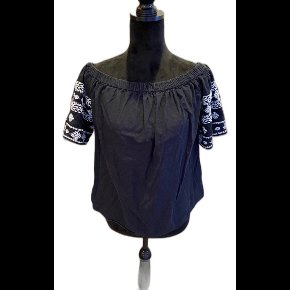 Old Navy Blouse‎ Size Small Top Boho Peasant Black Off the Shoulder (or on)